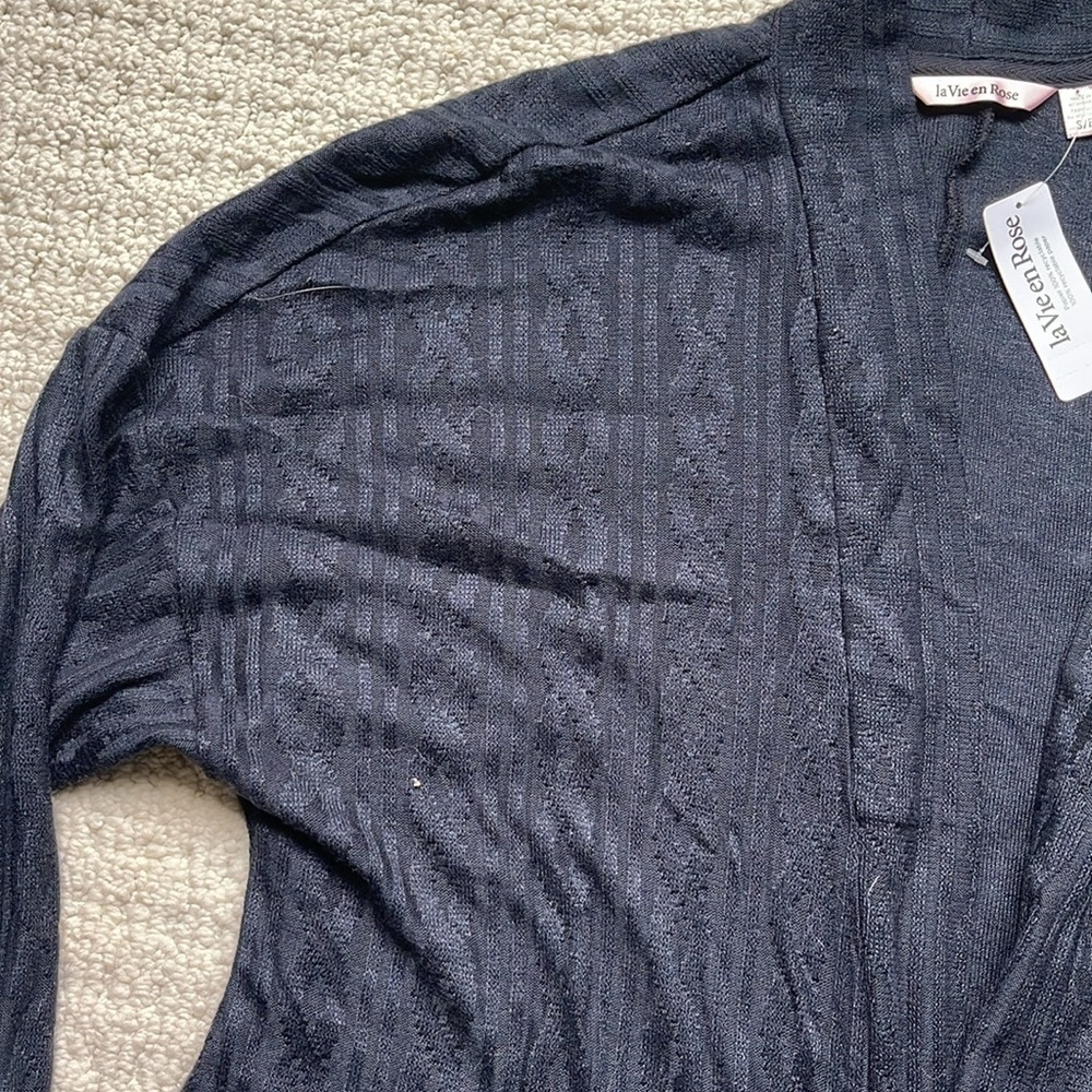 La Vie En Rose Black Ribbed Knit Long Cardigan - Picture 4 of 11